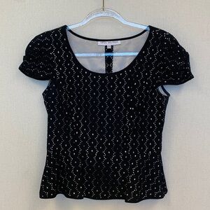 Nipon Boutique Black Eyelet Peplum Top • Sz 6